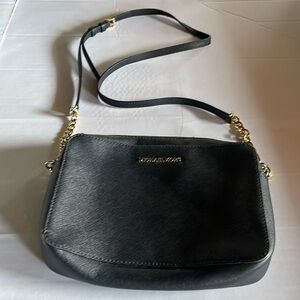 Michael Kors Jet Set Black Crossbody Bag w Partial Chain Strap
